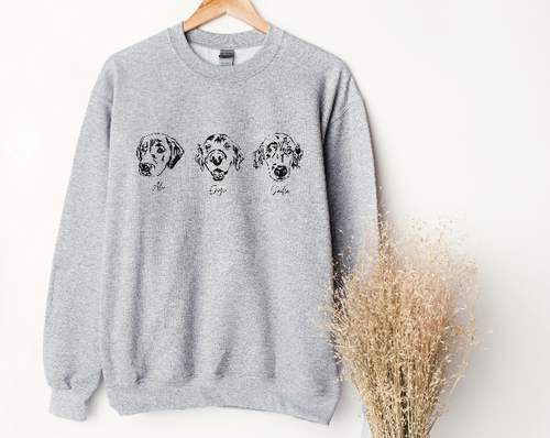 Long sleeve crewneck with illustration of three dogs